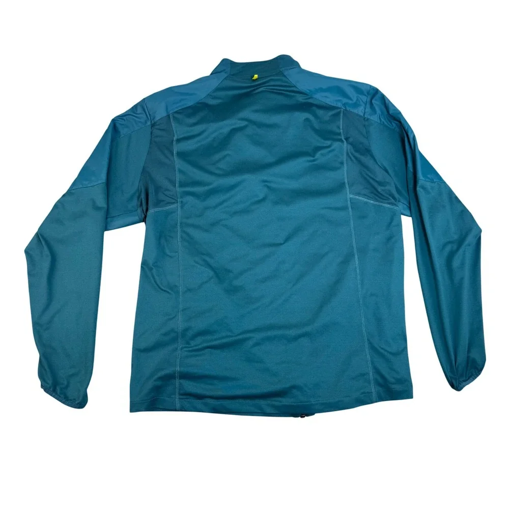 Brooks Run Happy Mens XL Teal Blue Full Zip Running Jacket Windbreaker Mock Neck